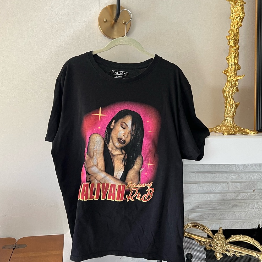 Black Graphic T-Shirt with Pink and Red Design